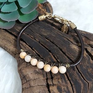 B126 Minimal Beaded Wire Wrapped Waxed Bracelet